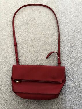 J. Crew Red Leather Crossbody Bag with Gold Zipper